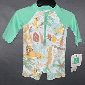 Disney Baby Swimsuit Lion King Simba Rash Guard 0-3M UPF 50+ Mint Green NWT